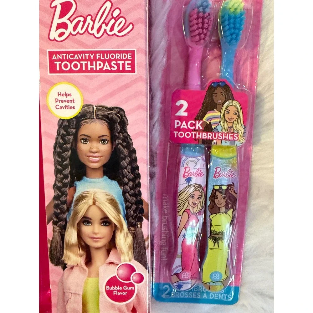 Barbie Brush Buddies Dental Set Mouthwash Toothpaste 2pk Toothbrushes Bubble Gum